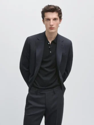 Anzug-Blazer aus kühler Wollmischung mit Karomuster