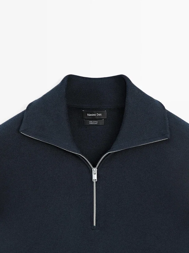 Baumwoll-Pullover mit Stehkragen und Reißverschluss Baumwoll-Pullover mit Stehkragen und Reißverschluss