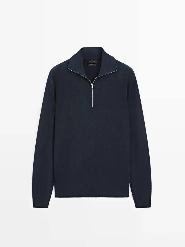 Baumwoll-Pullover mit Stehkragen und Reißverschluss Baumwoll-Pullover mit Stehkragen und Reißverschluss