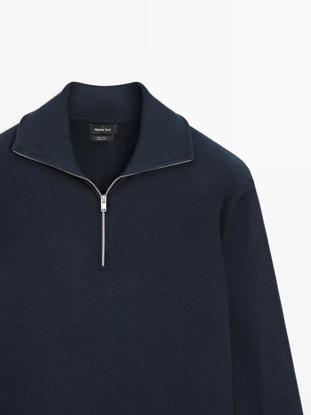 Baumwoll-Pullover mit Stehkragen und Reißverschluss Baumwoll-Pullover mit Stehkragen und Reißverschluss