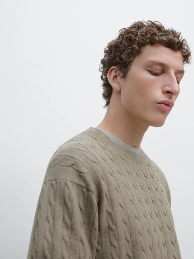 Baumwoll-Pullover mit Zopfmuster Baumwoll-Pullover mit Zopfmuster