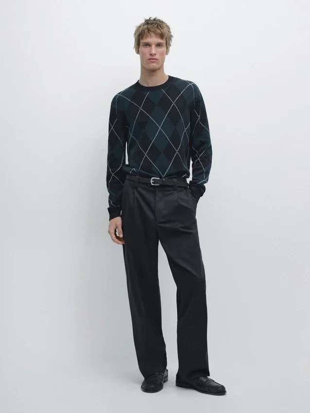 Baumwoll-Strick-Pullover mit Argyle-Muster Baumwoll-Strick-Pullover mit Argyle-Muster