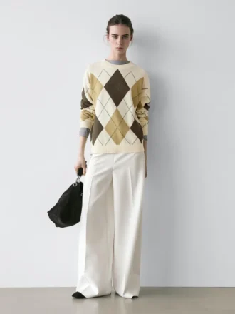 Baumwoll-Strick-Pullover mit Argyle-Muster