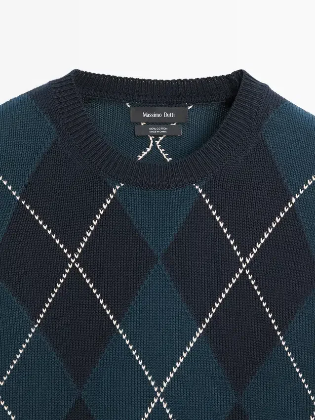 Baumwoll-Strick-Pullover mit Argyle-Muster Baumwoll-Strick-Pullover mit Argyle-Muster