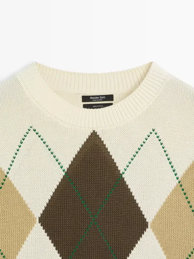 Baumwoll-Strick-Pullover mit Argyle-Muster Baumwoll-Strick-Pullover mit Argyle-Muster