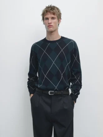 Baumwoll-Strick-Pullover mit Argyle-Muster
