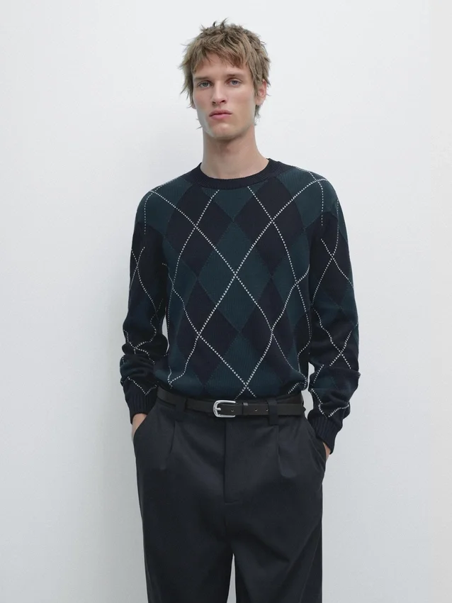 Baumwoll-Strick-Pullover mit Argyle-Muster Baumwoll-Strick-Pullover mit Argyle-Muster