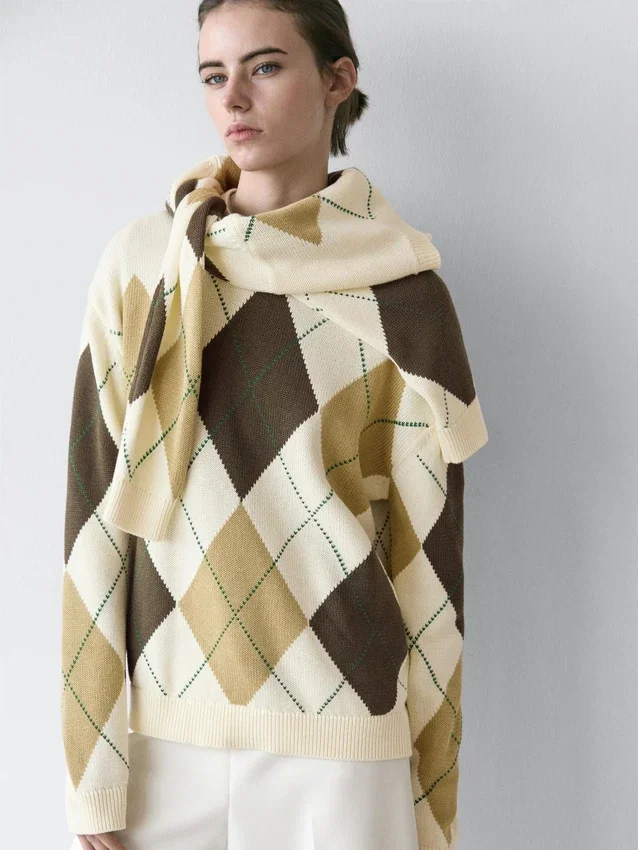 Baumwoll-Strick-Pullover mit Argyle-Muster Baumwoll-Strick-Pullover mit Argyle-Muster