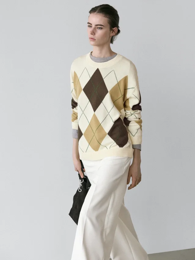 Baumwoll-Strick-Pullover mit Argyle-Muster Baumwoll-Strick-Pullover mit Argyle-Muster