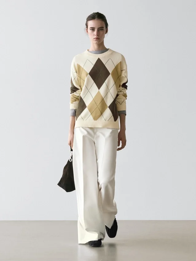 Baumwoll-Strick-Pullover mit Argyle-Muster Baumwoll-Strick-Pullover mit Argyle-Muster