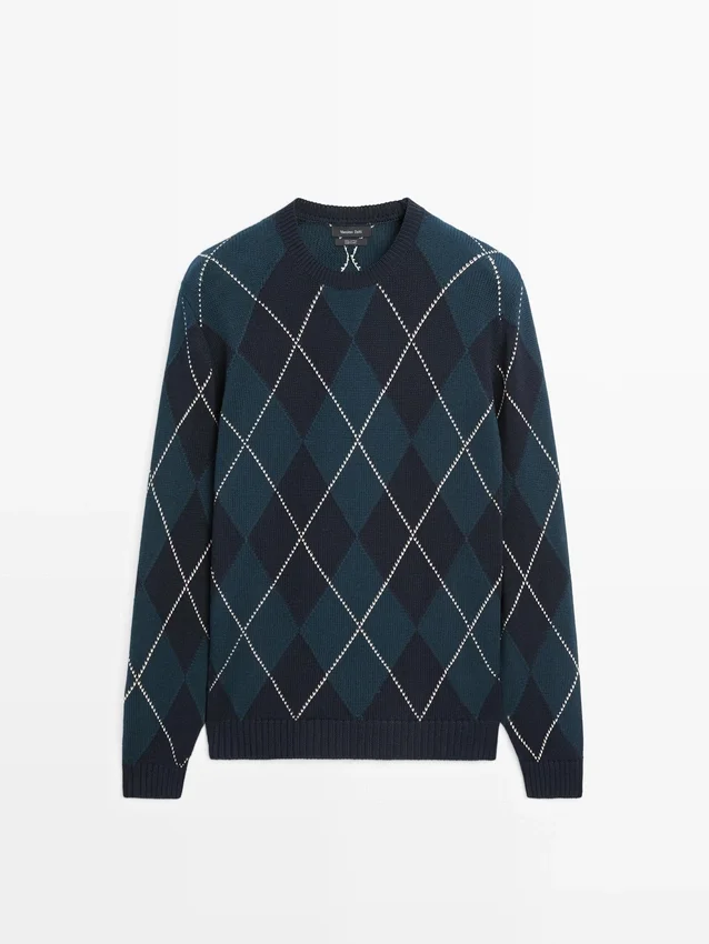 Baumwoll-Strick-Pullover mit Argyle-Muster Baumwoll-Strick-Pullover mit Argyle-Muster