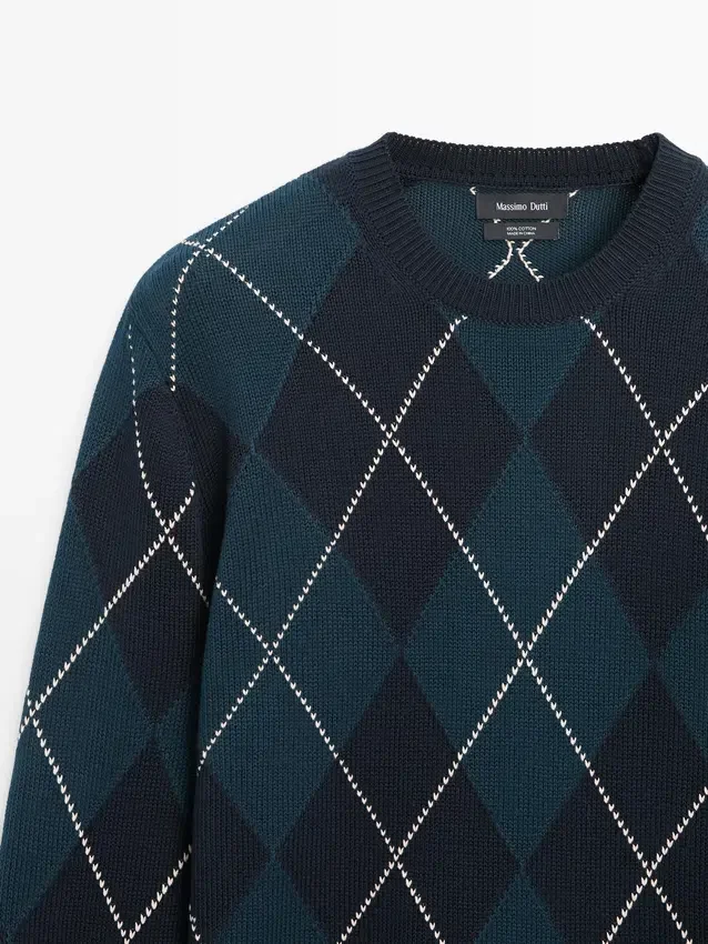 Baumwoll-Strick-Pullover mit Argyle-Muster Baumwoll-Strick-Pullover mit Argyle-Muster