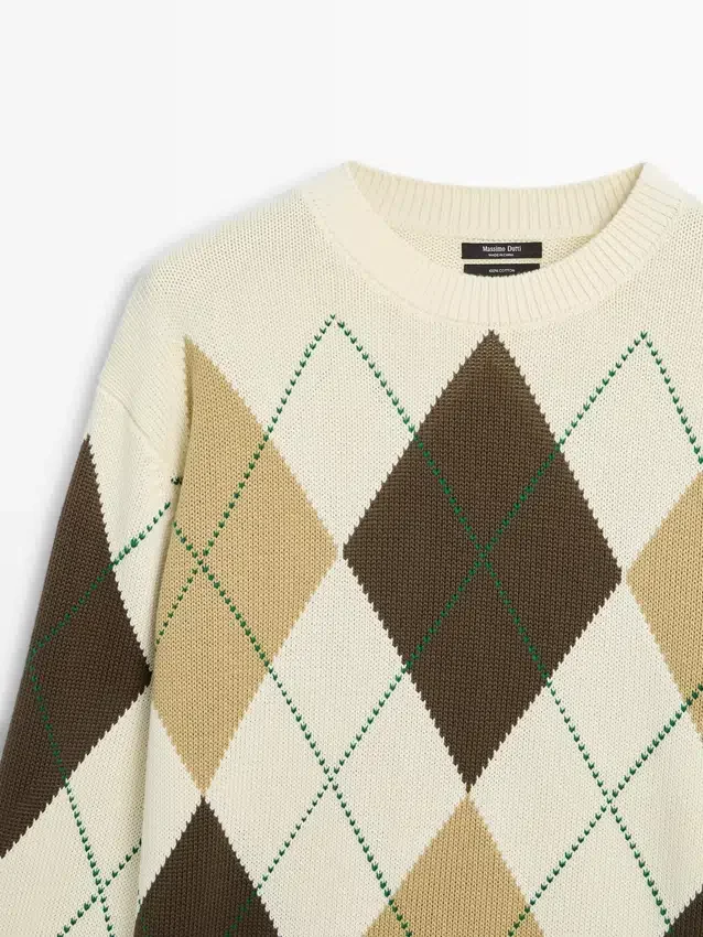 Baumwoll-Strick-Pullover mit Argyle-Muster Baumwoll-Strick-Pullover mit Argyle-Muster