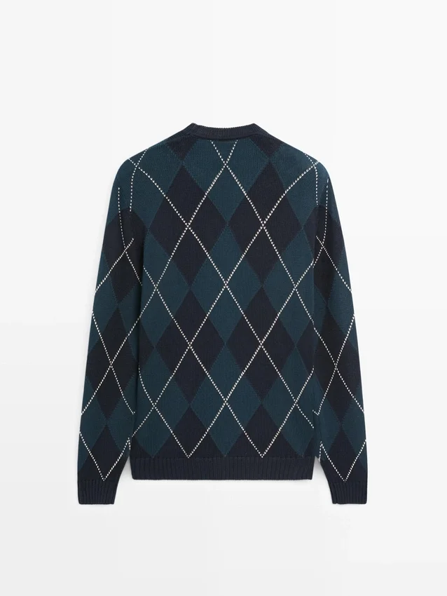 Baumwoll-Strick-Pullover mit Argyle-Muster Baumwoll-Strick-Pullover mit Argyle-Muster