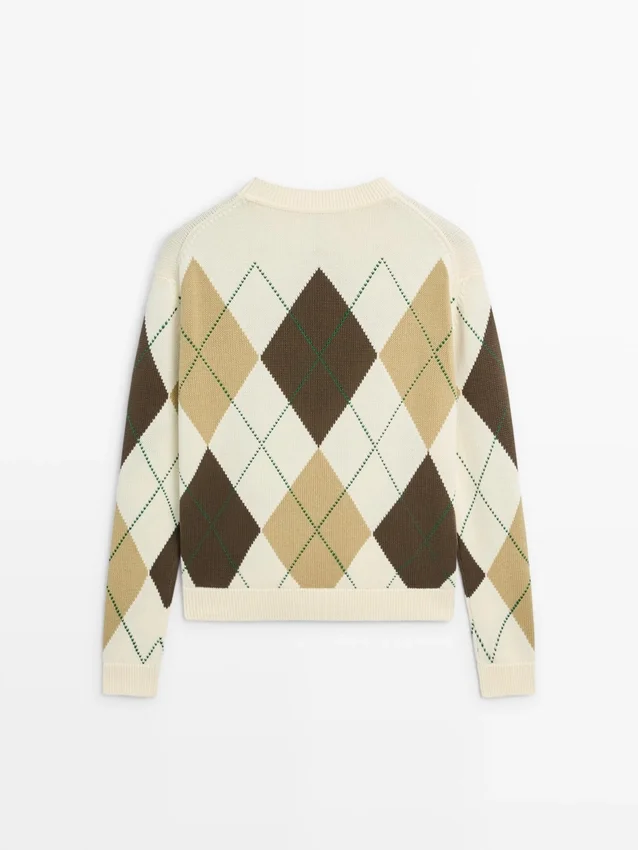 Baumwoll-Strick-Pullover mit Argyle-Muster Baumwoll-Strick-Pullover mit Argyle-Muster