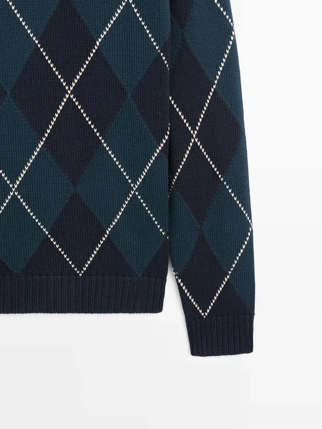 Baumwoll-Strick-Pullover mit Argyle-Muster Baumwoll-Strick-Pullover mit Argyle-Muster