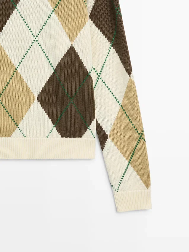 Baumwoll-Strick-Pullover mit Argyle-Muster Baumwoll-Strick-Pullover mit Argyle-Muster