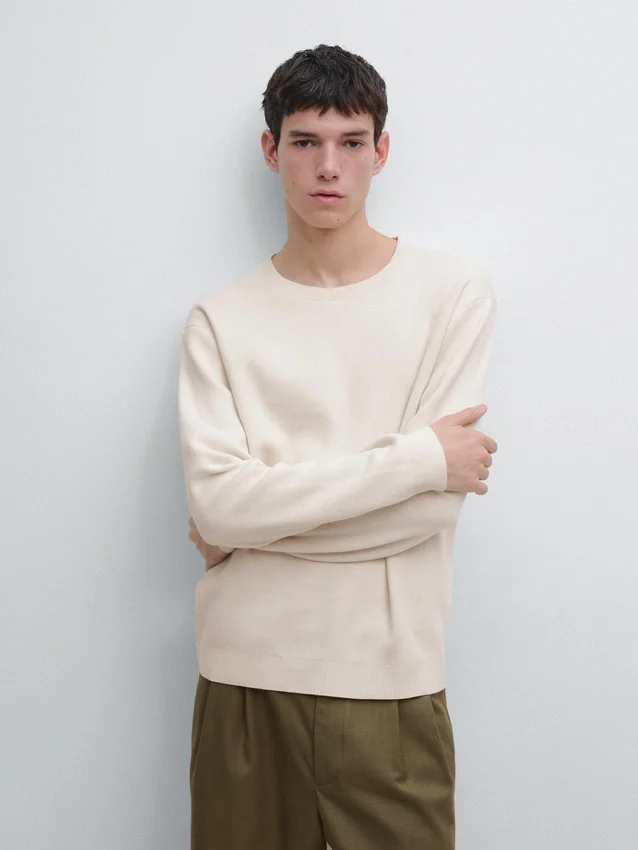 Baumwollstrickpullover mit Rundhalsausschnitt Baumwollstrickpullover mit Rundhalsausschnitt
