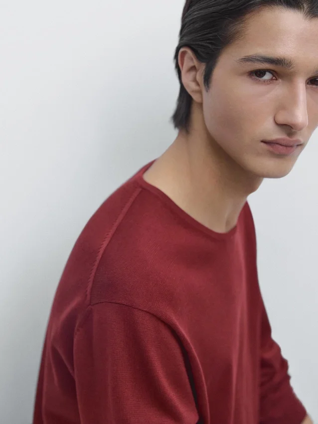 Baumwollstrickpullover mit Rundhalsausschnitt Baumwollstrickpullover mit Rundhalsausschnitt