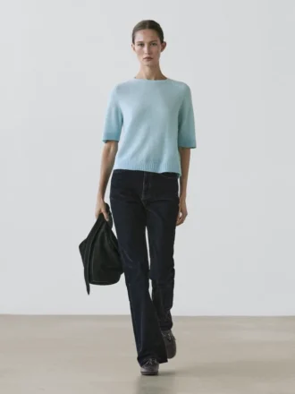 Boot-Cut-Jeans mit hoher Taille und Flock-Finish
