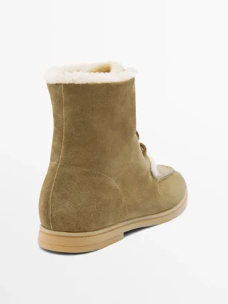 Flache Stiefeletten aus Spaltleder mit Futter Flache Stiefeletten aus Spaltleder mit Futter