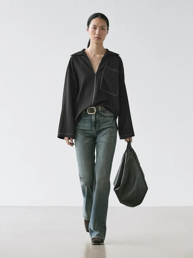 Fließendes Overshirt aus Wollmischung mit Taschendetails Fließendes Overshirt aus Wollmischung mit Taschendetails