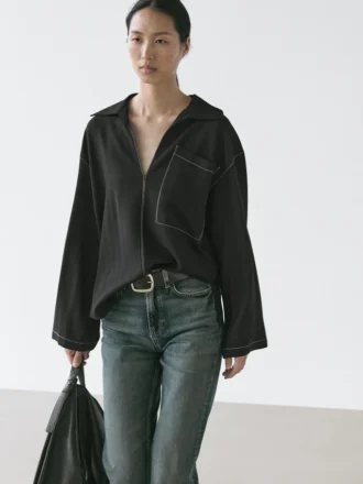 Fließendes Overshirt aus Wollmischung mit Taschendetails