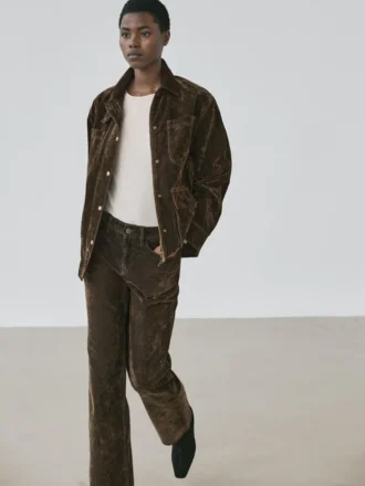 Flock-Jeans mit geradem Bein und niedriger Leibhöhe