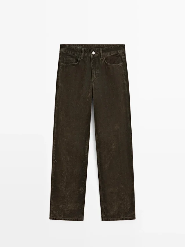 Flock-Jeans mit geradem Bein und niedriger Leibhöhe Flock-Jeans mit geradem Bein und niedriger Leibhöhe