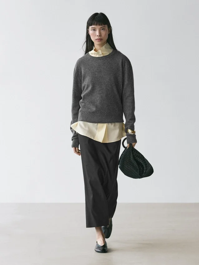 Gerader Midirock aus Leinenmischung Gerader Midirock aus Leinenmischung