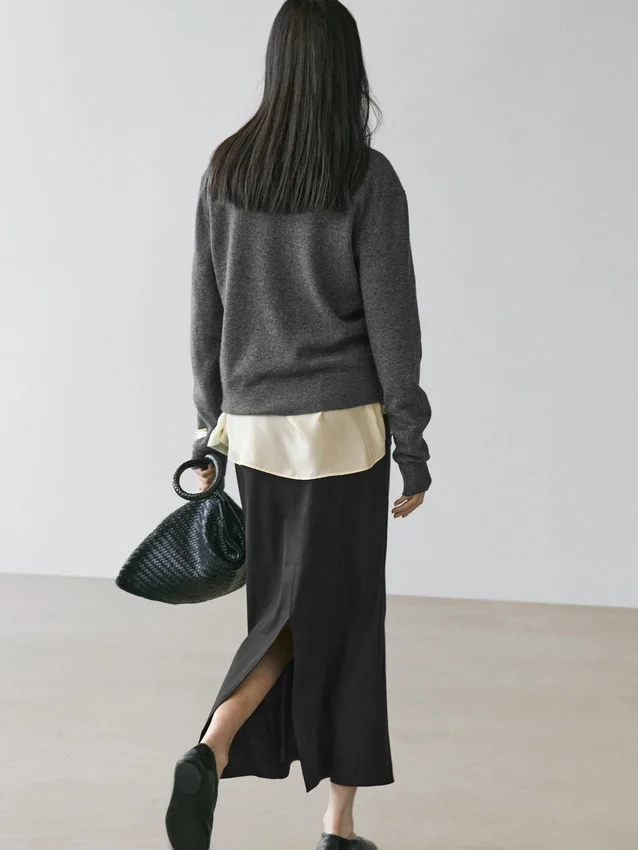 Gerader Midirock aus Leinenmischung Gerader Midirock aus Leinenmischung