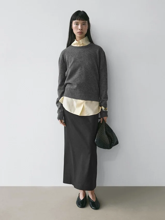 Gerader Midirock aus Leinenmischung Gerader Midirock aus Leinenmischung