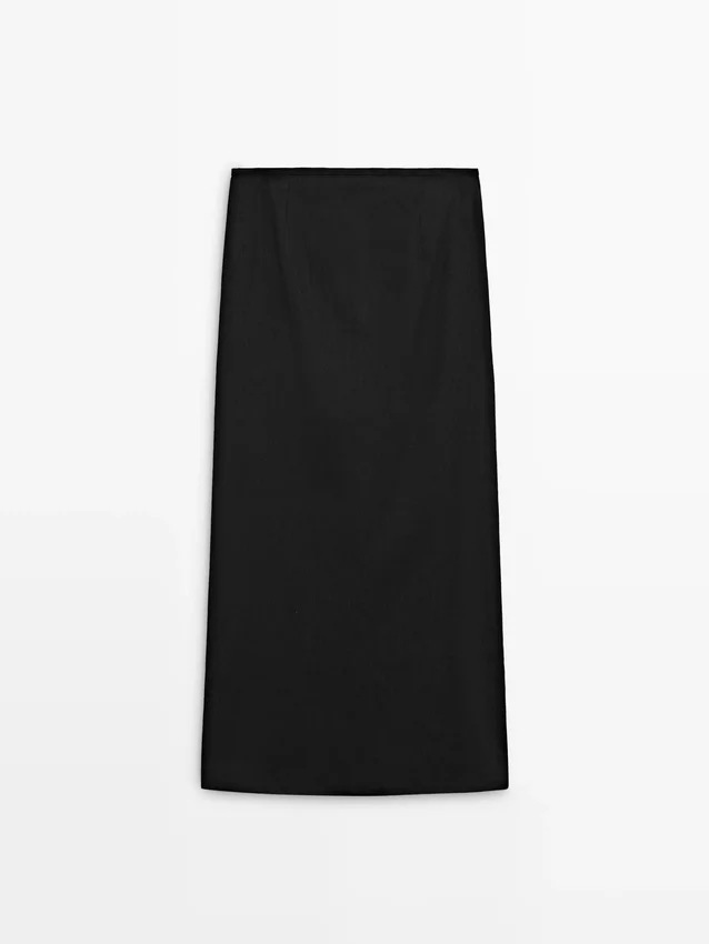 Gerader Midirock aus Leinenmischung Gerader Midirock aus Leinenmischung