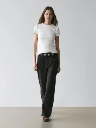 Geripptes, schweres Kurzarm-T-Shirt