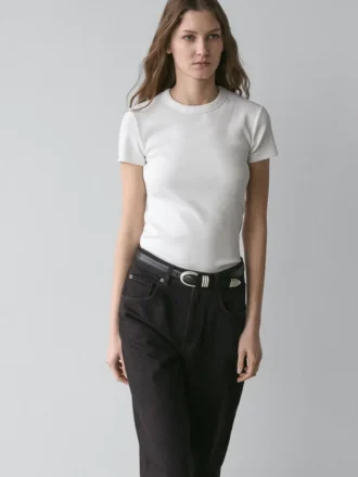 Geripptes, schweres Kurzarm-T-Shirt