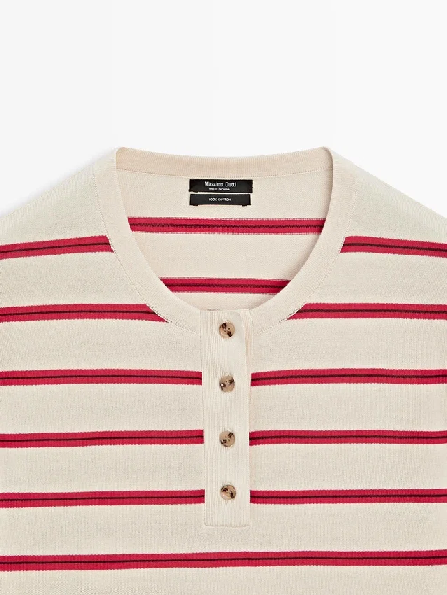 Gestreifter Henley-Pullover aus Baumwollstrick Gestreifter Henley-Pullover aus Baumwollstrick