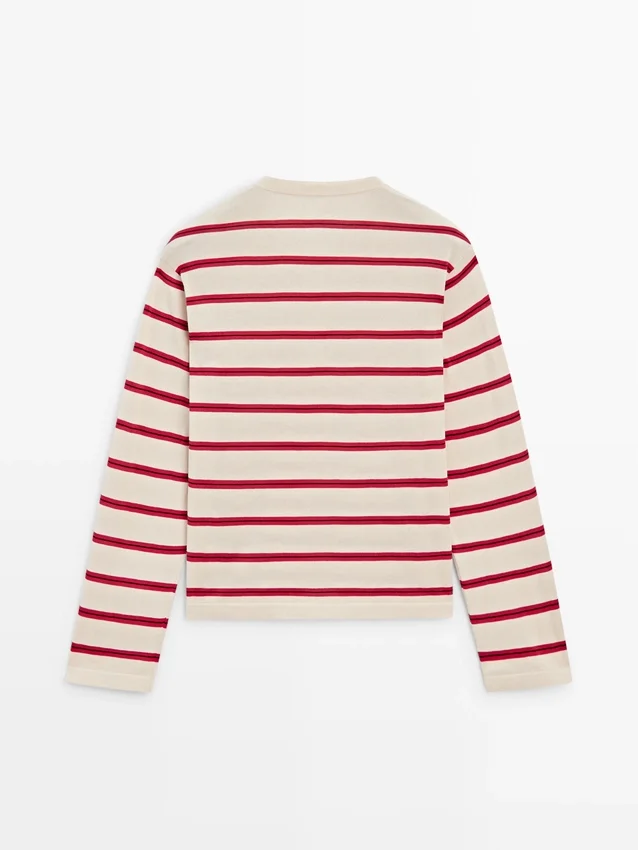 Gestreifter Henley-Pullover aus Baumwollstrick Gestreifter Henley-Pullover aus Baumwollstrick