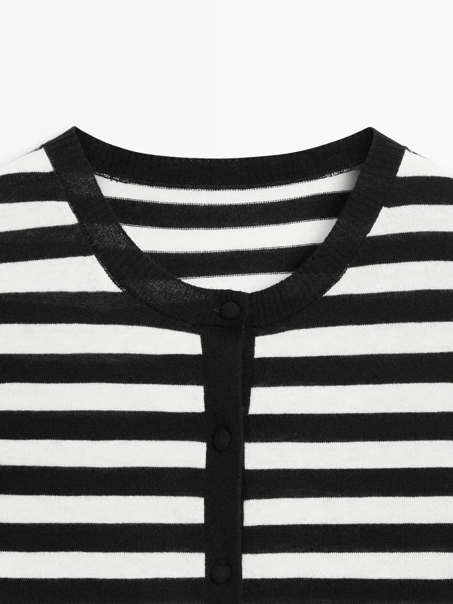 Gestreifter Kurzarm-Strick-Cardigan Gestreifter Kurzarm-Strick-Cardigan