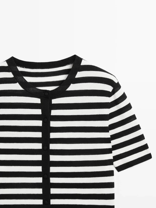 Gestreifter Kurzarm-Strick-Cardigan Gestreifter Kurzarm-Strick-Cardigan