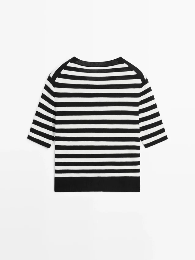 Gestreifter Kurzarm-Strick-Cardigan Gestreifter Kurzarm-Strick-Cardigan