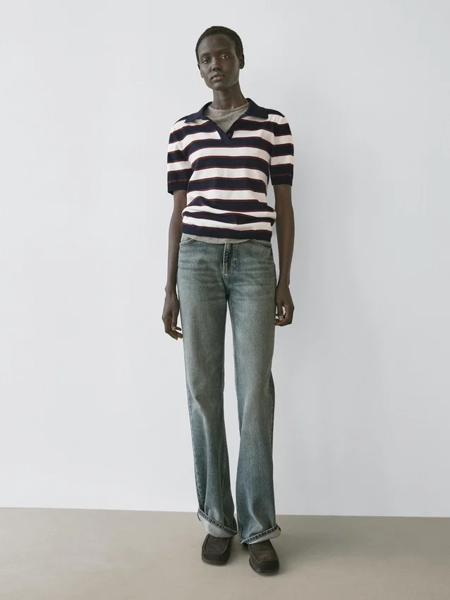 Gestreifter Strick-Poloshirt Gestreifter Strick-Poloshirt