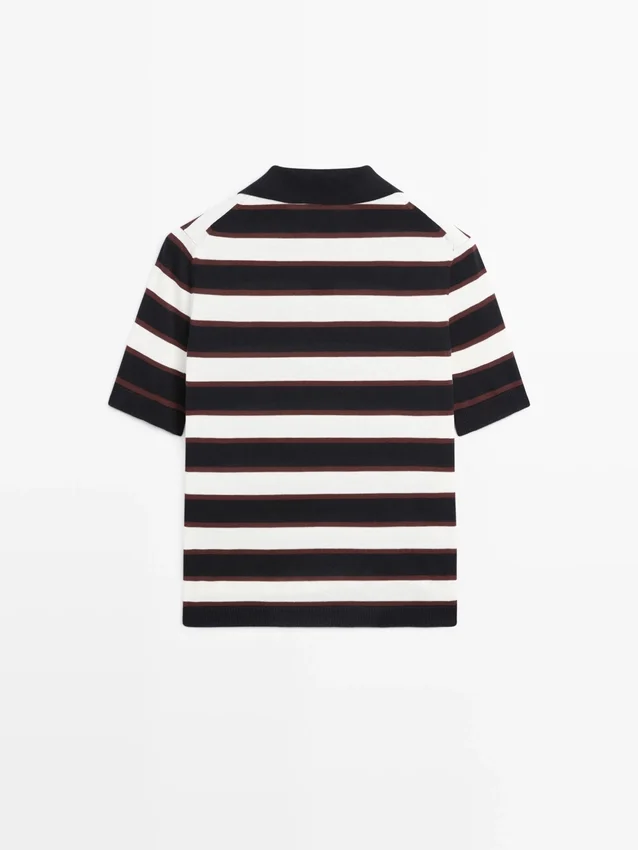 Gestreifter Strick-Poloshirt Gestreifter Strick-Poloshirt