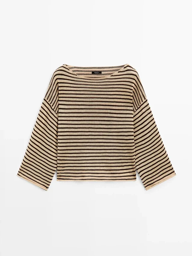 Gestreifter Strickpullover aus 100 % Baumwolle Gestreifter Strickpullover aus 100 % Baumwolle