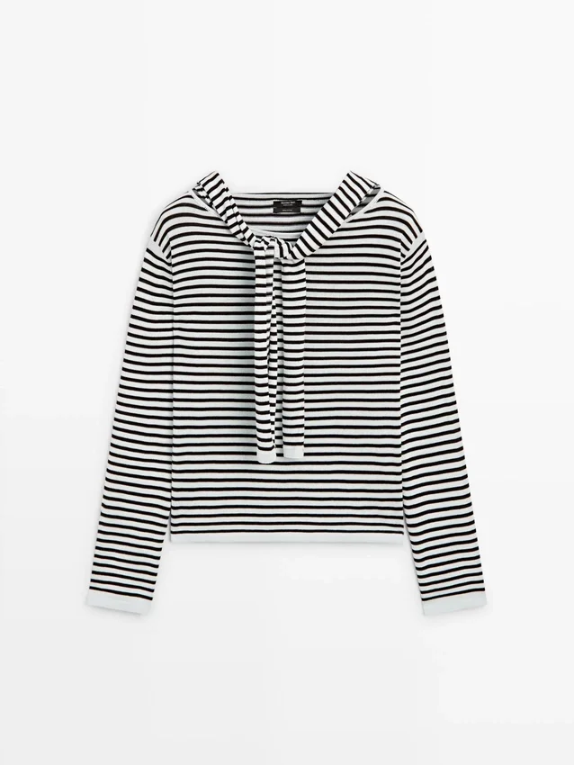 Gestreifter Strickpullover mit Ärmel-Detail Gestreifter Strickpullover mit Ärmel-Detail