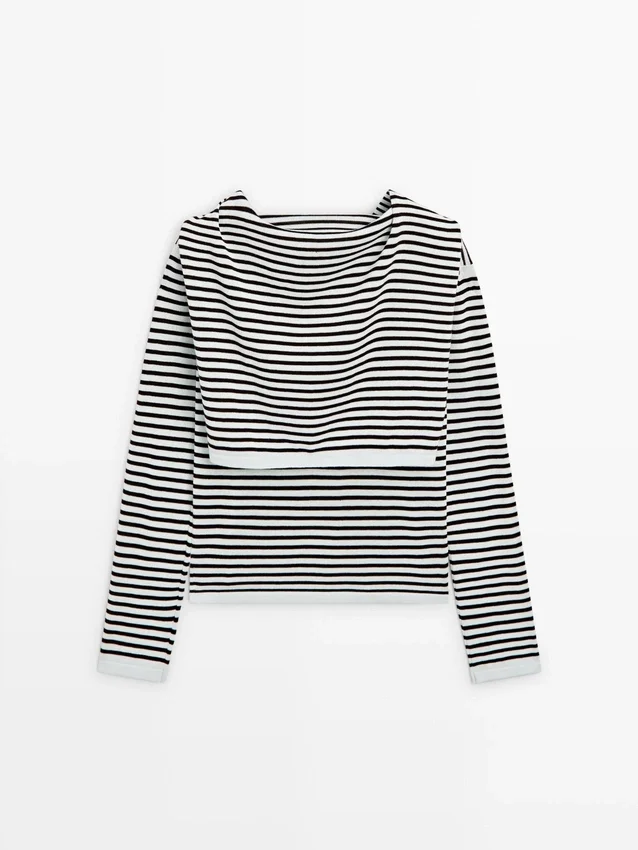 Gestreifter Strickpullover mit Ärmel-Detail Gestreifter Strickpullover mit Ärmel-Detail