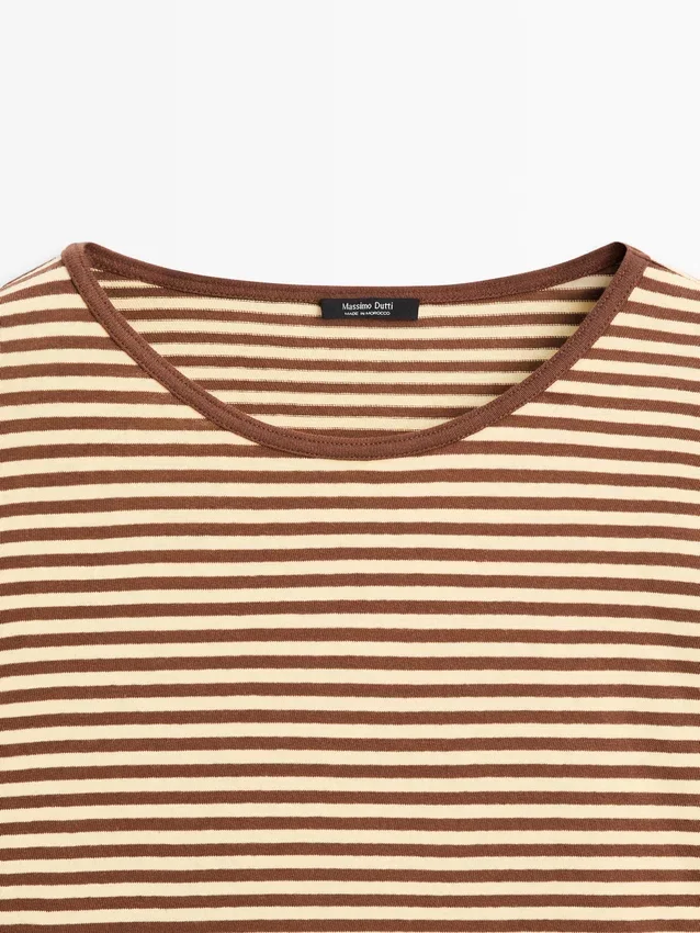 Gestreiftes Langarm-Baumwoll-T-Shirt Gestreiftes Langarm-Baumwoll-T-Shirt