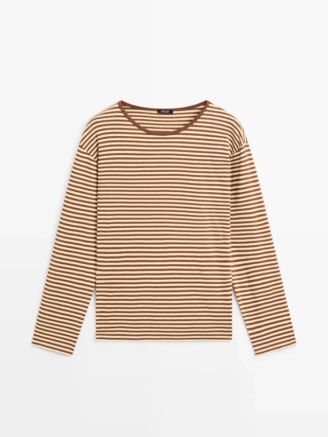 Gestreiftes Langarm-Baumwoll-T-Shirt Gestreiftes Langarm-Baumwoll-T-Shirt