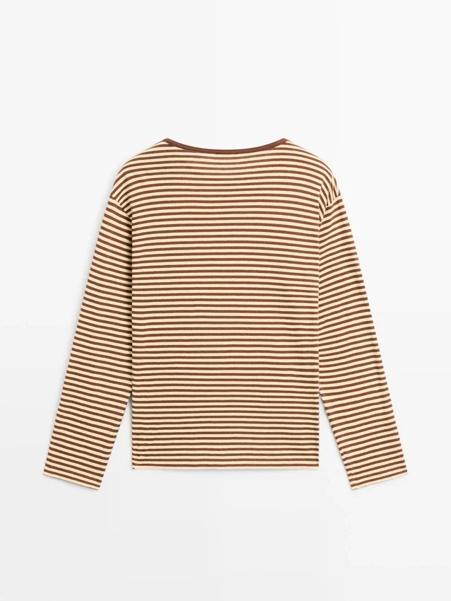 Gestreiftes Langarm-Baumwoll-T-Shirt Gestreiftes Langarm-Baumwoll-T-Shirt