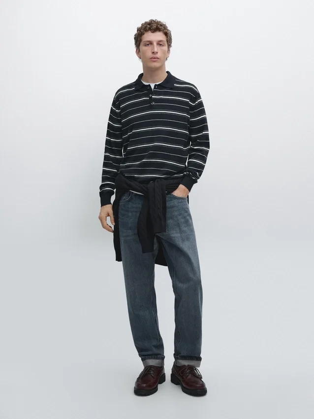 Gestreiftes Poloshirt aus Baumwollmischung Gestreiftes Poloshirt aus Baumwollmischung