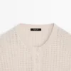 Henley-Pullover aus Wollmischung mit Cutwork-Verzierung